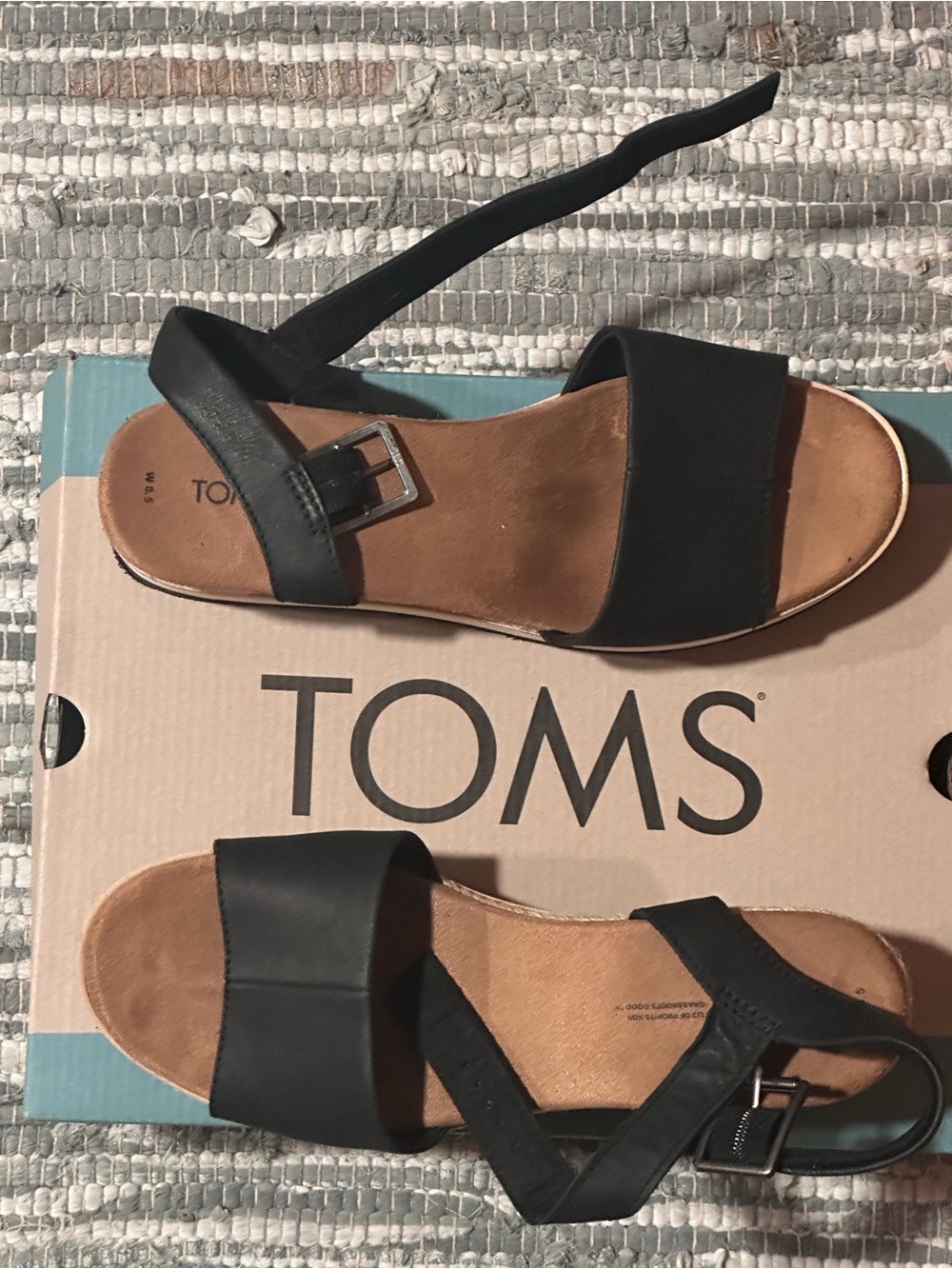 TOMS Black Two-Strap Ankle Buckle Sandals